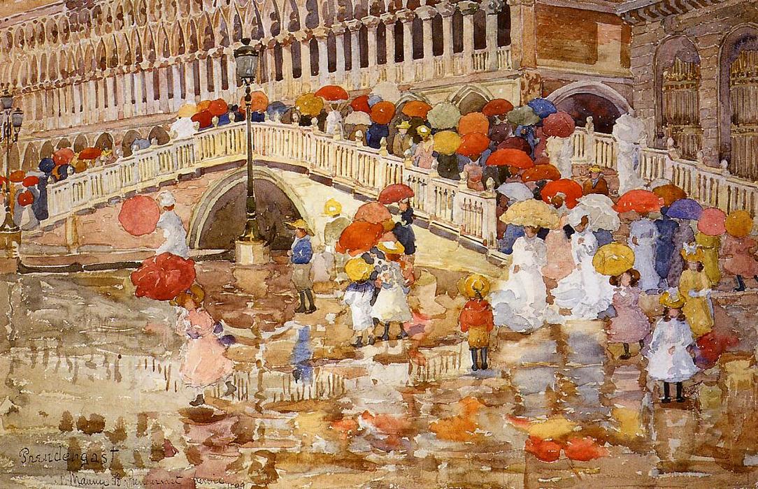 Wikioo.org - The Encyclopedia of Fine Arts - Painting, Artwork by Maurice Brazil Prendergast - Umbrellas in the Rain