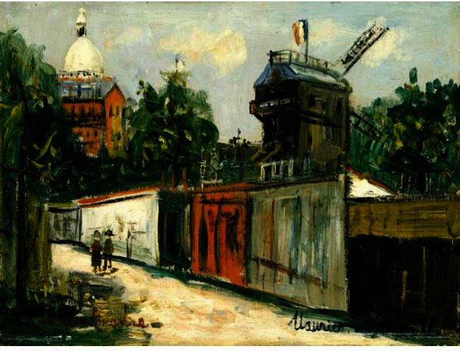 Wikoo.org - موسوعة الفنون الجميلة - اللوحة، العمل الفني Maurice Utrillo - Le Moulin De La Galette and the Sacre-Coeur
