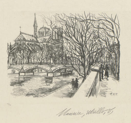 WikiOO.org - Encyclopedia of Fine Arts - Maleri, Artwork Maurice Utrillo - Notre-Dame de Paris, from Maitres et petits maitres d'aujourd'hui