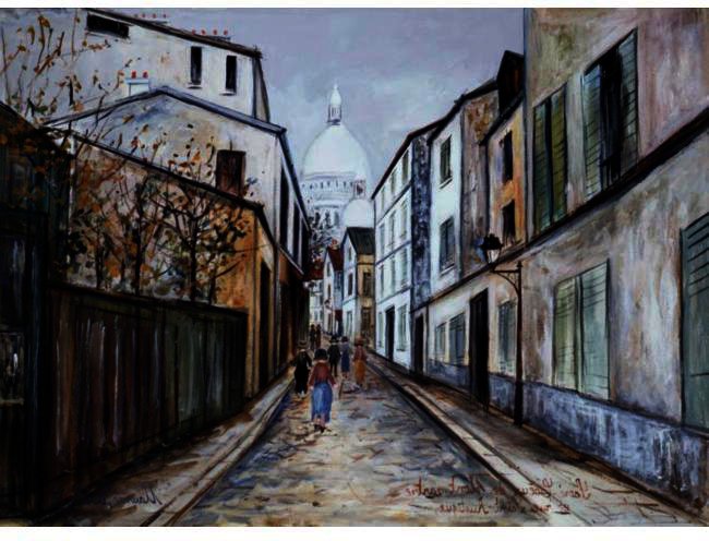 Wikoo.org - موسوعة الفنون الجميلة - اللوحة، العمل الفني Maurice Utrillo - Sacre Coeur De Montmartre And Rue Sainte-Rustique