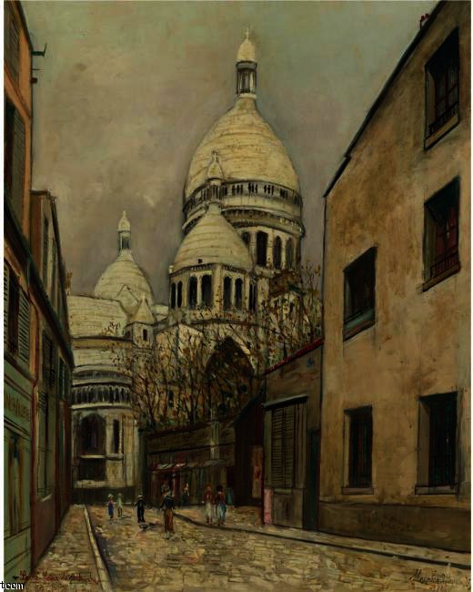 WikiOO.org - Encyclopedia of Fine Arts - Maľba, Artwork Maurice Utrillo - Sacré Coeur De Montmartre And Rue Du Chevalier De La Barre
