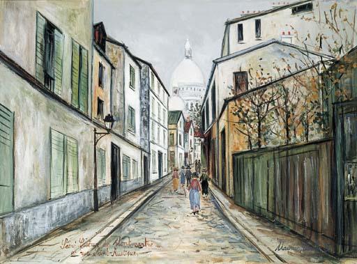Wikioo.org - The Encyclopedia of Fine Arts - Painting, Artwork by Maurice Utrillo - Sacré-Coeur De Montmartre And Rue Sainte-Rustique