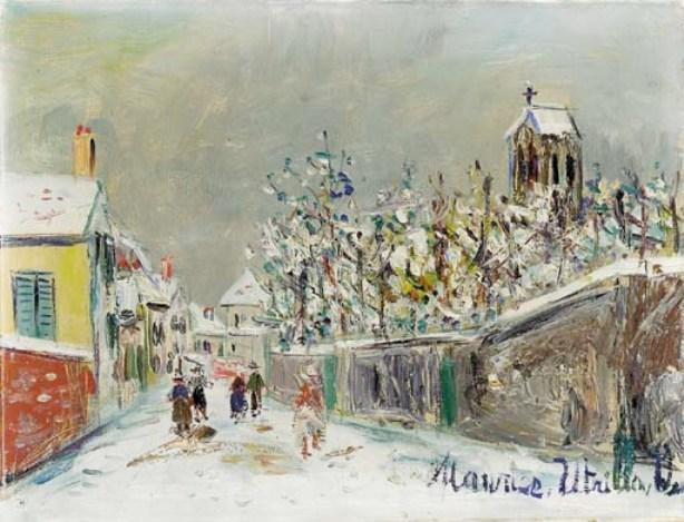 WikiOO.org - Encyclopedia of Fine Arts - Schilderen, Artwork Maurice Utrillo - The Ferte-Milon in the snow, Aisne