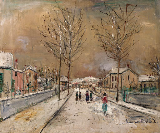 Wikioo.org - The Encyclopedia of Fine Arts - Painting, Artwork by Maurice Utrillo - Village street in the snow in Sannois