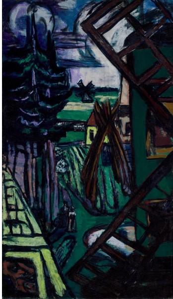 Wikioo.org - The Encyclopedia of Fine Arts - Painting, Artwork by Max Beckmann - Large Laren Landscape with Windmill