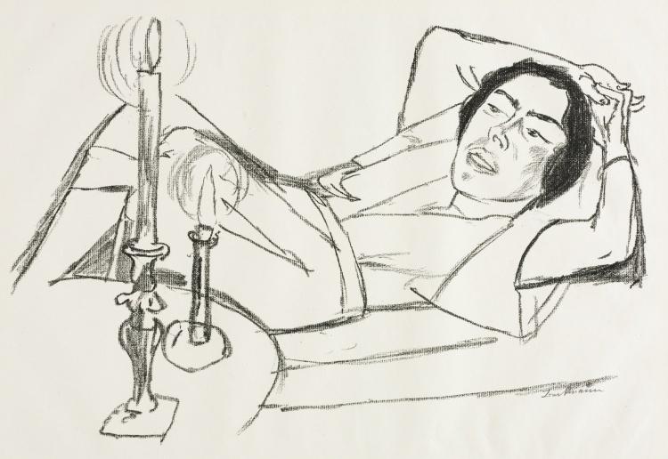 Wikoo.org - موسوعة الفنون الجميلة - اللوحة، العمل الفني Max Beckmann - Reclining Woman (Portrait of Johanna Loeb)