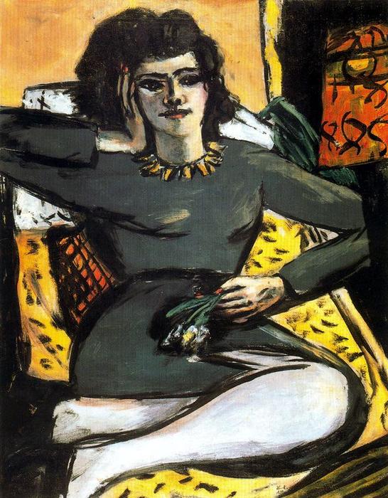 Wikioo.org - The Encyclopedia of Fine Arts - Painting, Artwork by Max Beckmann - Resting Woman with Carnations