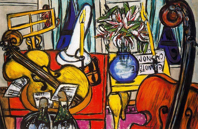 WikiOO.org - Encyclopedia of Fine Arts - Målning, konstverk Max Beckmann - Still Life with Cello and Bass