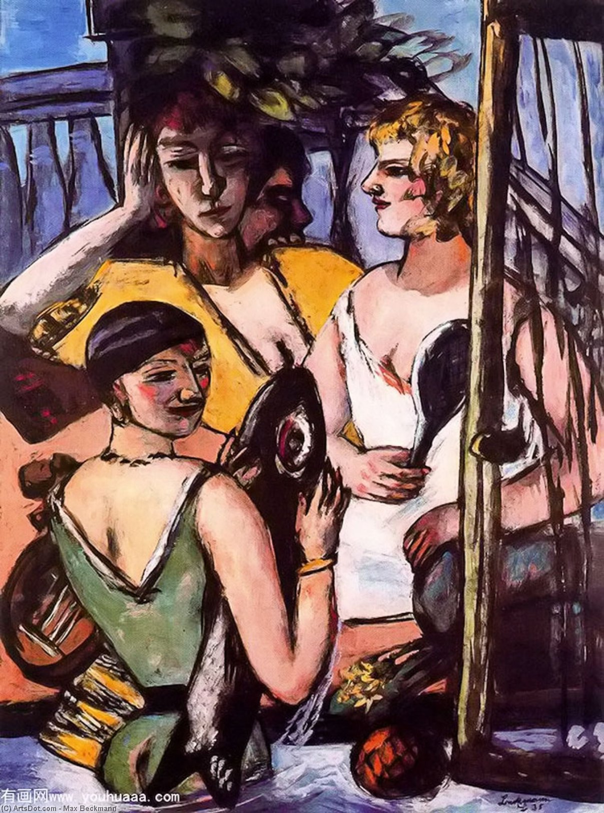 WikiOO.org - Encyclopedia of Fine Arts - Maalaus, taideteos Max Beckmann - The Three Sisters (Four Women Bathing)