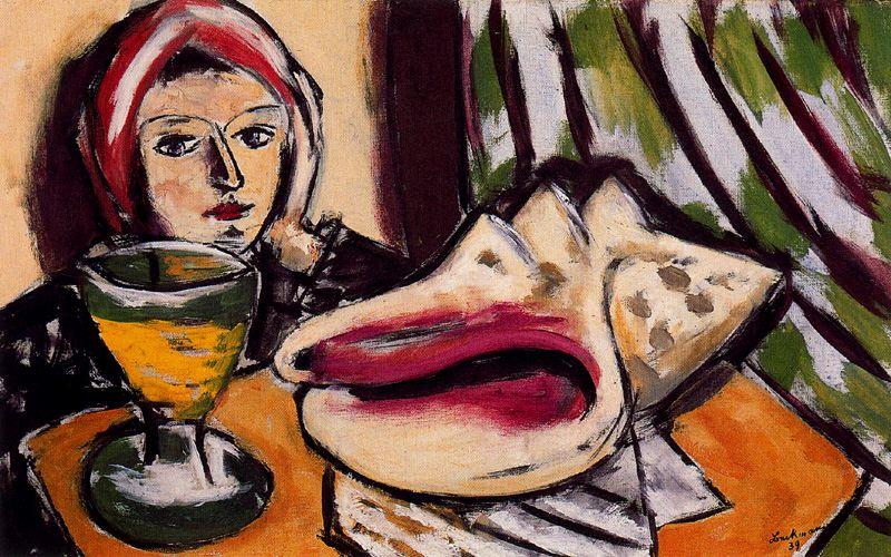 Wikoo.org - موسوعة الفنون الجميلة - اللوحة، العمل الفني Max Beckmann - Woman with Large Shell and Wine Glass