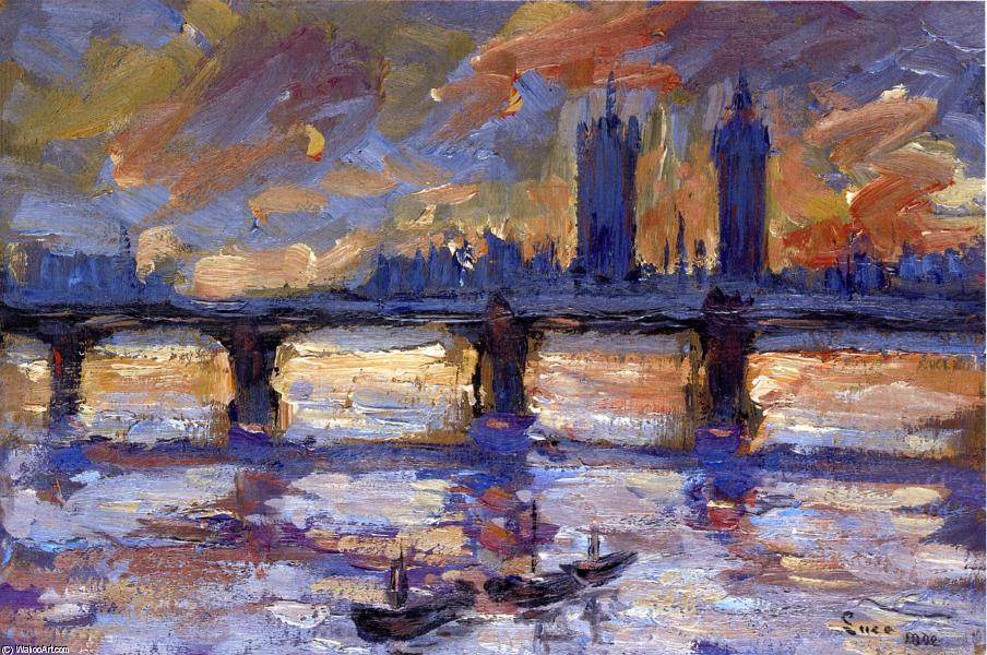 Wikoo.org - موسوعة الفنون الجميلة - اللوحة، العمل الفني Maximilien Luce - London, the Thames, Evening