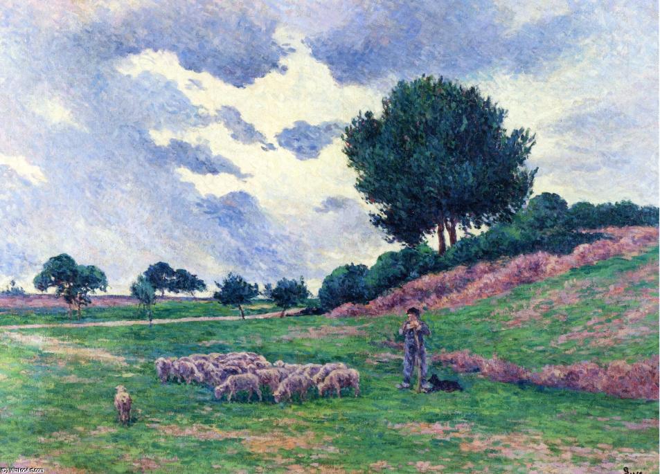 Wikioo.org - The Encyclopedia of Fine Arts - Painting, Artwork by Maximilien Luce - Mereville, a Herd of Sheep