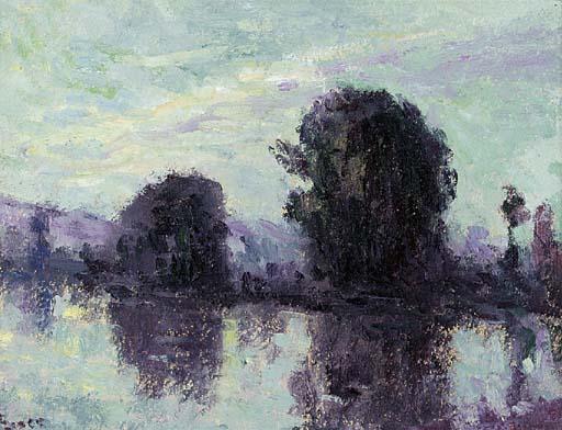 Wikioo.org – La Enciclopedia de las Bellas Artes - Pintura, Obras de arte de Maximilien Luce - Rolleboise, grupo de árboles en la orilla del agua