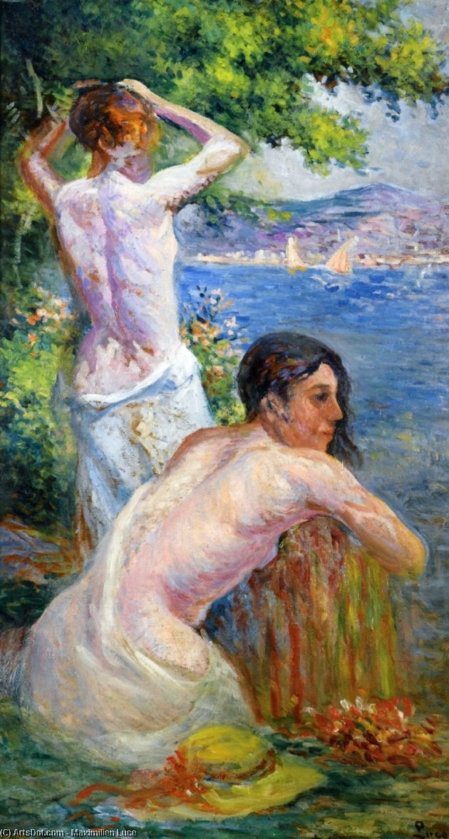 Wikioo.org - The Encyclopedia of Fine Arts - Painting, Artwork by Maximilien Luce - Saint Tropez, Two Woman by the Gulf