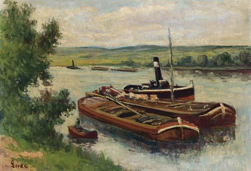 Wikioo.org - Encyklopedia Sztuk Pięknych - Malarstwo, Grafika Maximilien Luce - Steam barges, Méricourt