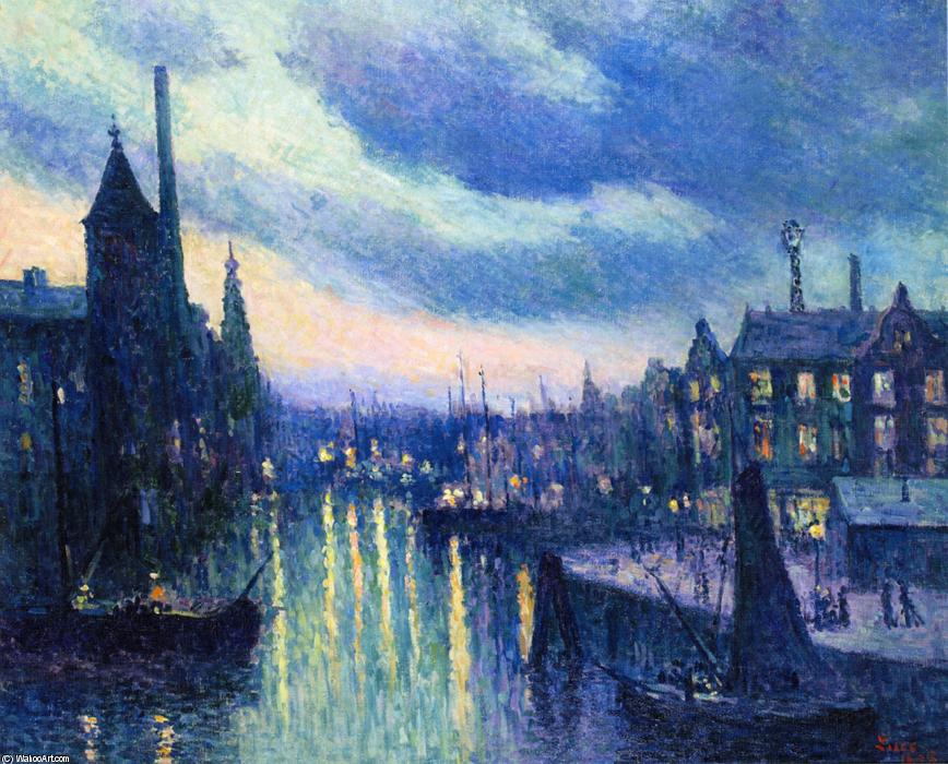Wikioo.org - The Encyclopedia of Fine Arts - Painting, Artwork by Maximilien Luce - The Port of Rotterdam, Evening