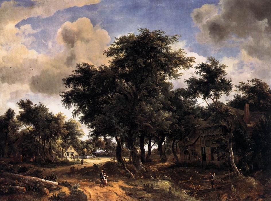 Wikioo.org - The Encyclopedia of Fine Arts - Painting, Artwork by Meindert Hobbema - Village Street under Trees