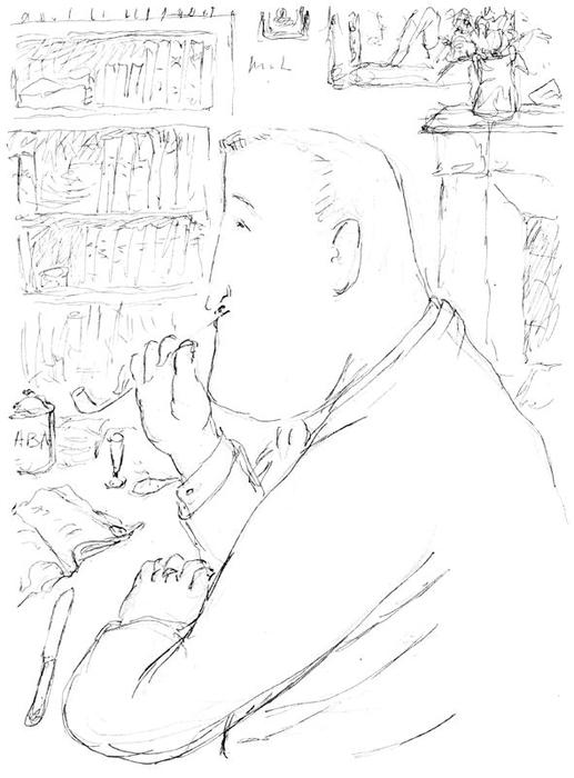 Wikioo.org - The Encyclopedia of Fine Arts - Painting, Artwork by Mikhail Fiodorovich Larionov - Guillaume Apollinaire in his study