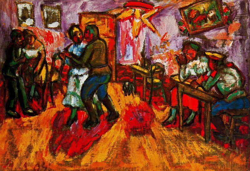 Wikioo.org - The Encyclopedia of Fine Arts - Painting, Artwork by Mikhail Fiodorovich Larionov - Little Cabaret for soldiers
