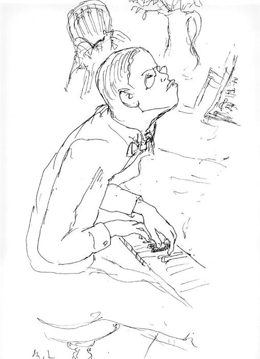 WikiOO.org - Encyclopedia of Fine Arts - Maleri, Artwork Mikhail Fiodorovich Larionov - Prokofiev at the piano