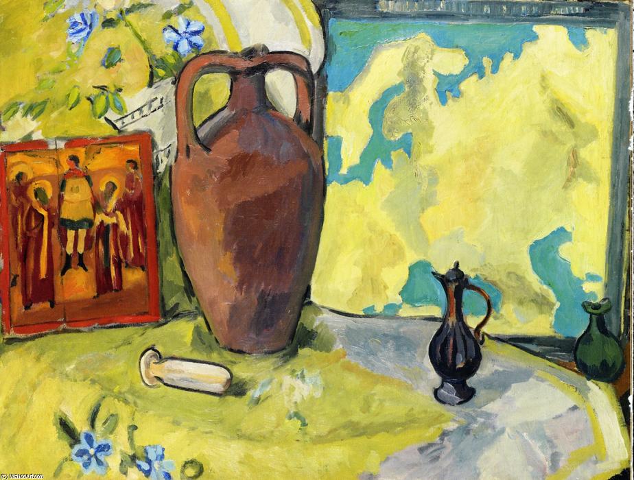 Wikioo.org - The Encyclopedia of Fine Arts - Painting, Artwork by Mikhail Fiodorovich Larionov - Still Life with Jug and Icon