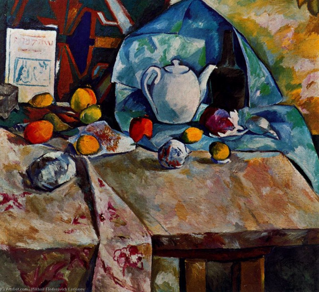 Wikioo.org - The Encyclopedia of Fine Arts - Painting, Artwork by Mikhail Fiodorovich Larionov - Still Life with Teapot