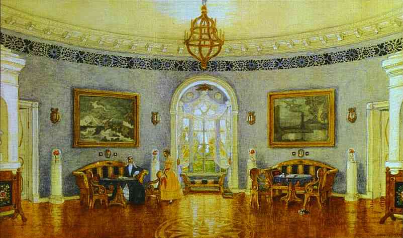 WikiOO.org - Enciclopédia das Belas Artes - Pintura, Arte por Mstislav Dobuzhinsky - The Blue Lounge 1