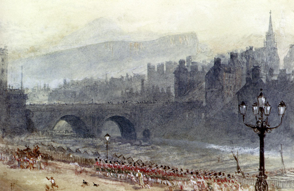 Wikioo.org - The Encyclopedia of Fine Arts - Painting, Artwork by Myles Birket Foster - A View Of Old Town And Waverley Bridge, From Prince's Street, Edinburgh