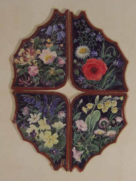 Wikioo.org - The Encyclopedia of Fine Arts - Painting, Artwork by Myles Birket Foster - Four Decorative Panels of Flowers