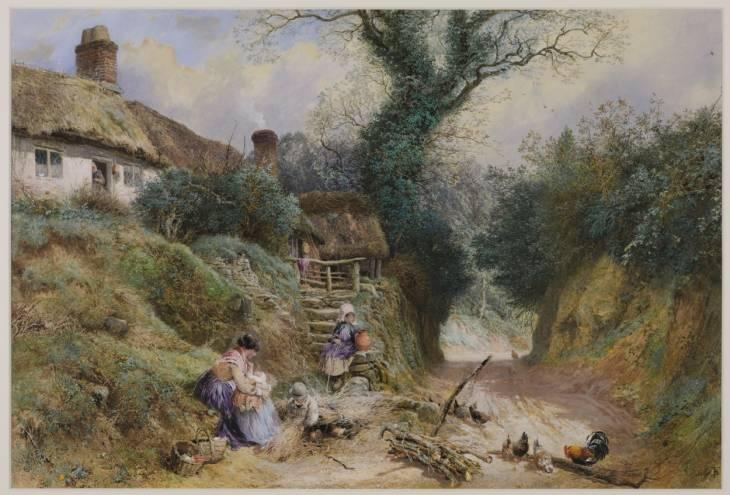 Wikioo.org - The Encyclopedia of Fine Arts - Painting, Artwork by Myles Birket Foster - Lane Scene at Hambledon