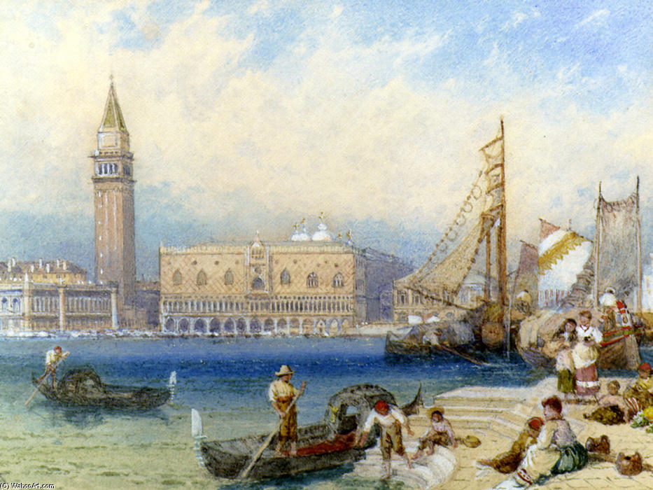 Wikioo.org - The Encyclopedia of Fine Arts - Painting, Artwork by Myles Birket Foster - St. Mark's And The Ducal Palace From San Giorgio Maggiore