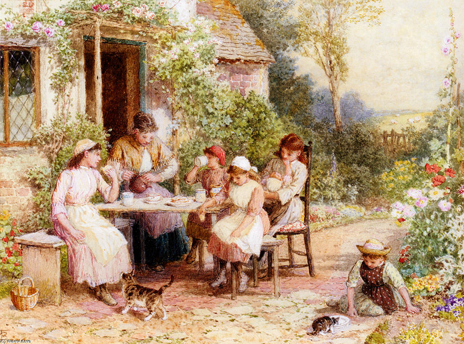 Wikioo.org - The Encyclopedia of Fine Arts - Painting, Artwork by Myles Birket Foster - Tea Time