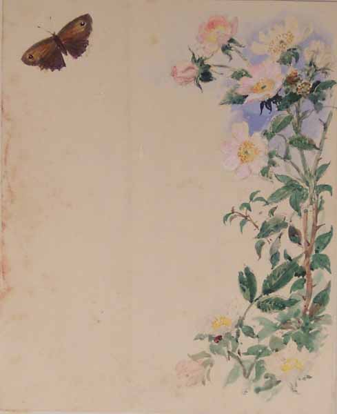 WikiOO.org - Encyclopedia of Fine Arts - Maľba, Artwork Myles Birket Foster - Wild Roses and Butterfly