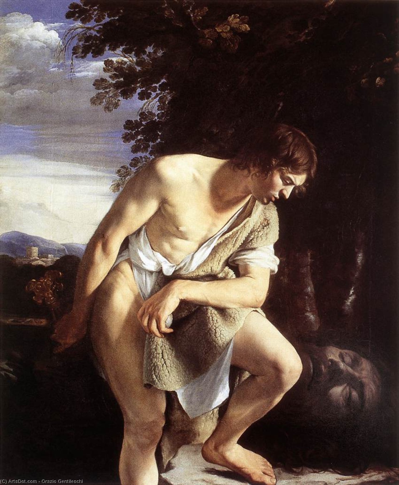 Wikioo.org - The Encyclopedia of Fine Arts - Painting, Artwork by Orazio Gentileschi - David Contemplating the Head of Goliath