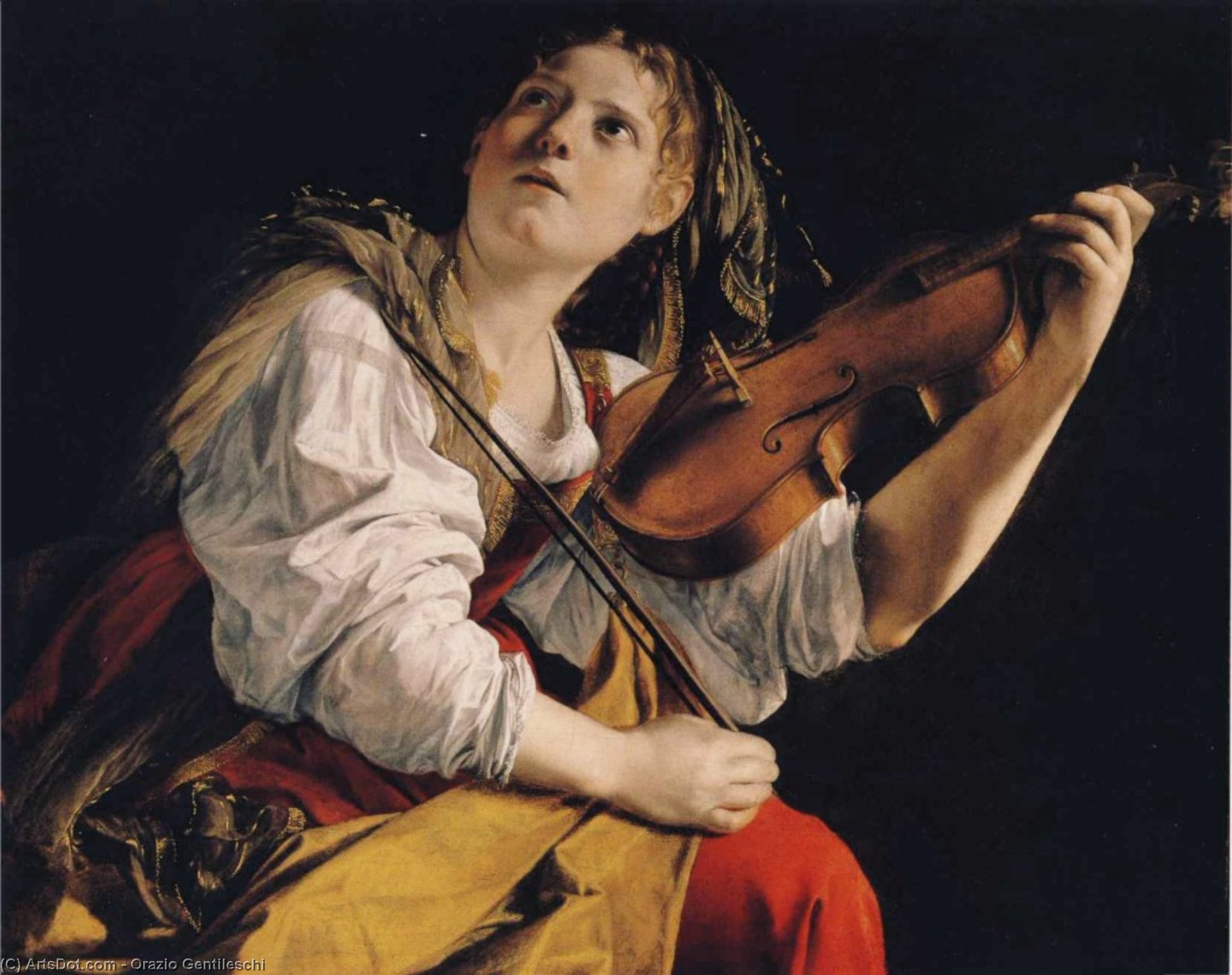 Wikioo.org - The Encyclopedia of Fine Arts - Painting, Artwork by Orazio Gentileschi - Young Woman Playing a Violin