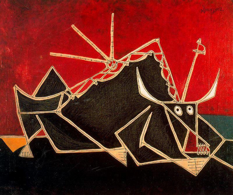 WikiOO.org - Enciclopédia das Belas Artes - Pintura, Arte por Oscar Dominguez - Dying bull