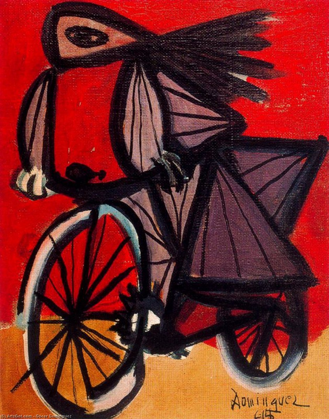 WikiOO.org - Encyclopedia of Fine Arts - Maleri, Artwork Oscar Dominguez - Red bicicle