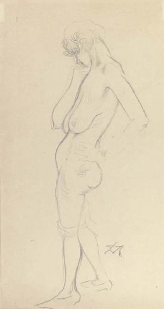 WikiOO.org - Encyclopedia of Fine Arts - Festés, Grafika Otto Dix - Erna I, standing, hand under chin