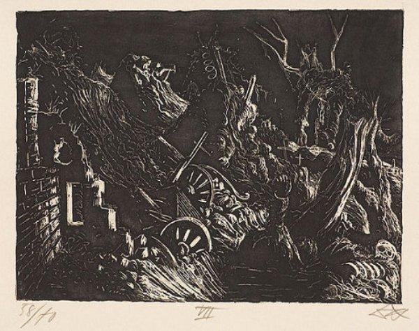 Wikioo.org – La Enciclopedia de las Bellas Artes - Pintura, Obras de arte de Otto Dix - Llamarada ilumina la granja en Monacu