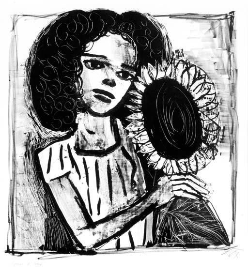 Wikoo.org - موسوعة الفنون الجميلة - اللوحة، العمل الفني Otto Dix - Girl with sunflower