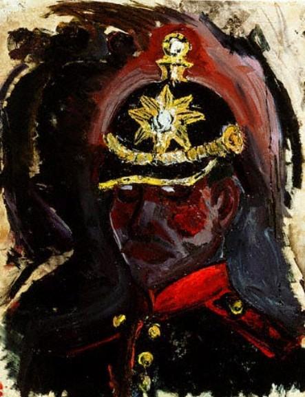 Wikioo.org - The Encyclopedia of Fine Arts - Painting, Artwork by Otto Dix - Self-Portrait Wearing a Gunner's Helmet