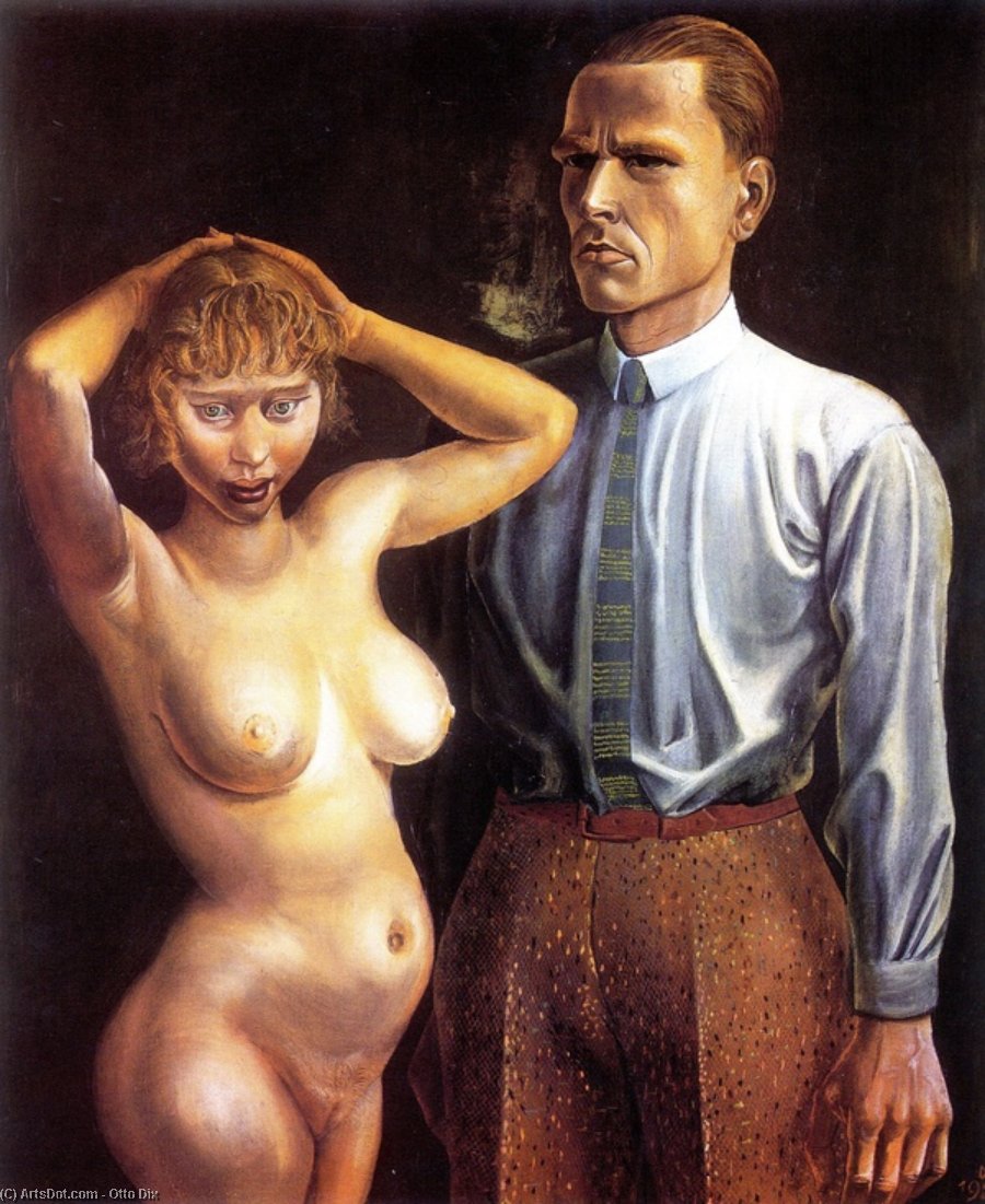 Wikioo.org – L'Encyclopédie des Beaux Arts - Peinture, Oeuvre de Otto Dix - auto portrait avec nu modèle
