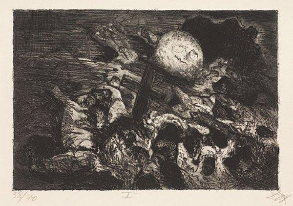 Wikioo.org - The Encyclopedia of Fine Arts - Painting, Artwork by Otto Dix - Soldier's grave between the lines