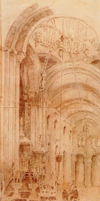 Wikioo.org - Bách khoa toàn thư về mỹ thuật - Vẽ tranh, Tác phẩm nghệ thuật Ovidio Murguía De Castro - Interior of the Catedral de Santiago