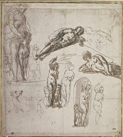 Wikioo.org – L'Enciclopedia delle Belle Arti - Pittura, Opere di Paolo Veronese - studi di `diana` con lei cani e decorativo figure