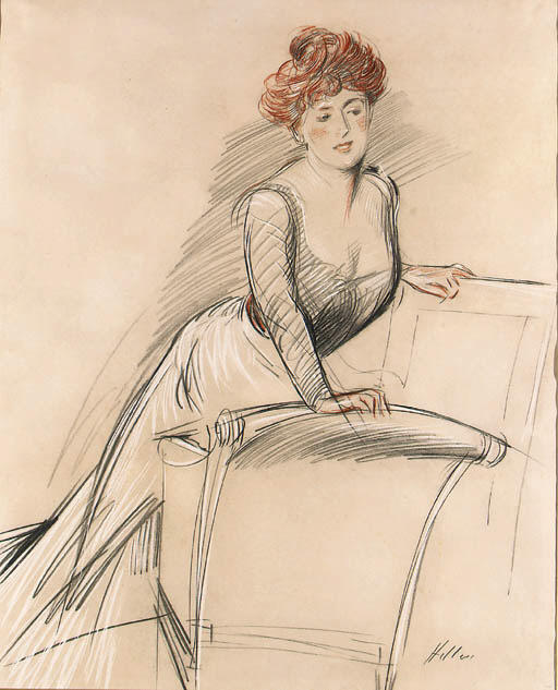 Wikioo.org - The Encyclopedia of Fine Arts - Painting, Artwork by Paul Cesar Helleu - An elegant lady in an Interior