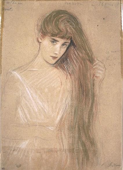 WikiOO.org - אנציקלופדיה לאמנויות יפות - ציור, יצירות אמנות Paul Cesar Helleu - Girl from the waist, her long hair styling