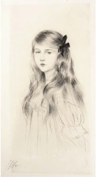 Wikioo.org - The Encyclopedia of Fine Arts - Painting, Artwork by Paul Cesar Helleu - Girl with long hair and ribbon