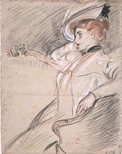 WikiOO.org - Encyclopedia of Fine Arts - Lukisan, Artwork Paul Cesar Helleu - Madame Helleu sitting in on a sofa