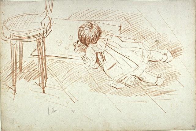 Wikioo.org - The Encyclopedia of Fine Arts - Painting, Artwork by Paul Cesar Helleu - Paulette face down on the floor, drawing